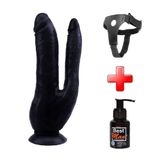 Lilitu Shop Belden Bağlamalı İki Uçlu Vantuzlu Realistik Çatal Siyahi Dildo Penis BDM4647B