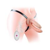 Lilitu Shop Belden Bağlamalı Titreşimli 12,5 cm İçi Boş İkili Çatal Strapon Penis LV3006