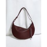 Lilium Bag Fermuarlı Püskül Detaylı Bordo Oval Omuz Çantası