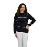 Liliyana Kadın Çizgili Yumoş Spor Triko Kazak BGL-ST04124 - S - M - Siyah