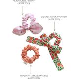 Liliza Accessories Çocuk 3lü Bunny Tavşan Kulaklı Lastik Toka Seti - Pembe - Turuncu - Çiçekli
