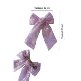 Liliza Accessories Lila Pul Payet Tül Büyük Fiyonk Otomatik Toka - Mezuniyet Düğün