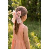 Liliza Accessories Pembe Somon Beyaz Yeşil Çiçek Motifli Çok Renkli Tül Kurdele Çocuk Genç Yetişkin İçin Otomotik Fiyonk Toka