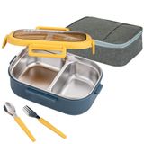 Lille Home Bento yemek kutusu, paslanmaz çelik, 2 bölmeli, sızdırmaz, 850 ml, porsiyon kontrollü gıda kabı, yemek çantası ve çatal bıçak seti, BPA içermez
