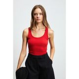 Lıllesol Kadın Fitilli Görünümlü Slim Fit Vücuda Oturan Havuz Yakalı Pamuklu Basic Kırmızı Atlet - XL