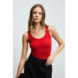 Lıllesol Kadın Fitilli Görünümlü Slim Fit Vücuda Oturan Havuz Yakalı Pamuklu Basic Kırmızı Atlet