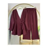 lillia kids Double Kumaş Kuşaklı Kimono & Bol Paça Pantolon İkili Takım