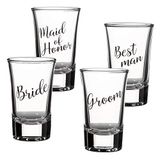 Lillian Rose Gelin, Damat, Onur Hizmetçisi ve Best Man Shot Bardağı Seti, 4 Adet (1'li Paket), Şeffaf