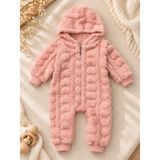 Lilliy Bebek Welsoft Tulum Kapüşonlu Fermuarlı Peluş Tulum Pembe 3-18 Ay - 3 - 6 Ay