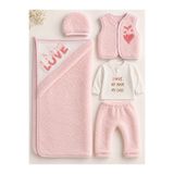 Lilliy Kız Bebek 0-3 Ay Welsoft 5 Parça Yenidoğan Hastane Çıkışı Seti Peluş Yelek Pantolon Battaniye Şapka