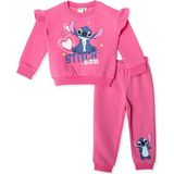 Lilo ve Stitch Kız Bebek Eşofman Takımı Şardonlu Üç Iplik Bisiklet Yaka Uzun Kol Lastikli Paça - 12 - 18 Ay - Pembe