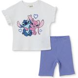 Lilo ve Stitch Kız Bebek Lisans Tshirt - Tayt Bisiklet Yaka Kısa Kol Reçme Paça - Ekru - 6 - 9 Ay