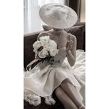 Lily and Bride Beyaz Saten Gelin Şapkası Gelin Kepi Vualeti Tesettür Nikah Nişan Düğün Şapkası