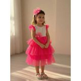 Lily & Co. Pembe Tokalı Pullu Kız Çocuk Elbisesi - 5 Yaş - Neon Pembe