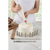 Lilya Home Krema Sıkma Torbası Seti 10 Parça Pasta Krema Kek Süsleme Torbası Paslanmaz Çelik Uçlu