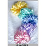 LİLYA TOKA Kadın 5Li Çapı 15 Cm Saten Gökkuşağı Saç Lastik Simit Scrunchie Toka Seti
