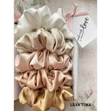 Lilya Toka Kadın 5li Çapı 15 cm Saten Saç Lastik Simit Scrunchi Toka Seti - 02-Sarı