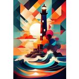 Lilyhobbyland (2316) Renkli Baskılı Sayılarla Boyama Hobi Seti (Çerçeveli-Büyük Boy) 80x100 cm: Deniz Feneri 4