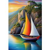 Lilyhobbyland (3478) Renkli Baskılı Sayılarla Boyama Hobi Seti (Çerçeveli) 50x65 cm: Renkli Yelkenli