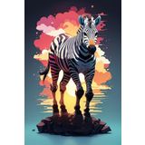 Lilyhobbyland (3544) Renkli Baskılı Sayılarla Boyama Hobi Seti (Çerçeveli) 40x50 cm: Renkli Zebra