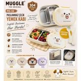 LilyMoon Çocuk Beslenme Kutusu 2 Bölmeli Paslanmaz Çelik Lunch Box - Sevimli Köpek Desenli Sızdırmaz Yemek Kabı Çatal Kaşık Hediyeli - Lila