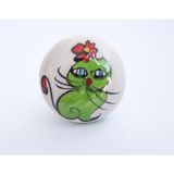 Lilys Seramik Başlıklı Yeşil Kedi Desenli Zeytinyağı/şarap Şişesine Uygun Mantar Kapak (28MMX18MM H40MM