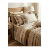 LILYUM %100 Pamuk Renkli Püsküllü Fırfır Detaylı Ham Keten Yastık Kılıfı Takımı (2 Adet) 50x70 CM