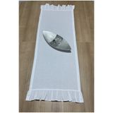 LILYUM %100 Pamuklu Beyaz Ham Keten Kenarları Fırfırlı Runner 40x110 Cm