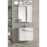 Lilyum 65 cm Beyaz MDF Panjurlu Balon Kapak Seramik Lavabolu Asma Banyo Dolabı Takımı