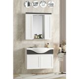 Lilyum 80 Cm Beyaz Antrasit Gri Mat Mdf Panjur Balon Kapak Seramik Lavabolu Asma Banyo Dolabı Takımı