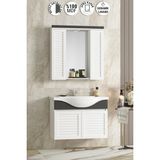 Lilyum 80 cm Beyaz-Antrasit Gri Mat Mdf Panjurlu Balon Kapak Seramik Lavabolu Asma Banyo Dolabı Takımı