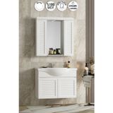 Lilyum 80 cm Beyaz MDF Panjur Balon Kapak Seramik Lavabolu Asma Banyo Dolabı Takımı