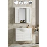 Lilyum 80 cm Beyaz Mdf Panjurlu Balon Kapak Seramik Lavabolu Asma Banyo Dolabı Takımı
