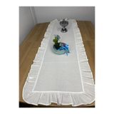 LILYUM BEYAZ Home %100 Pamuklu 40x140 Ham Keten Fırfırlı Runner