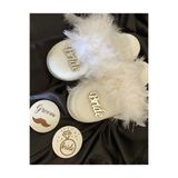 lilyum butik Beyaz Havlu Bride Terlik