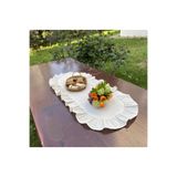 LILYUM Home %100 Pamuklu Bej Ham Keten Fırfırlı Oval Runner 30x80 Cm