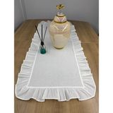 Lilyum Home %100 Pamuklu Beyaz Ham Keten Fırfırlı Runner 40X110 cm - 40 x 110 cm