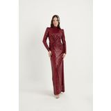 Lilyum-Payetli Elbise-Bordo
