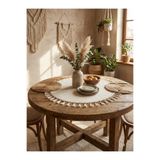 Lilza Home %100 Pamuk Püskül Detaylı Yuvarlak Ham Keten Bohem Runner 60 CM