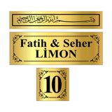 Lim10 3'lü Metal Kapı İsimliği Seti, Altın Renk, 15x5 cm ve 5x5 cm Ölçülerinde