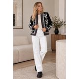 Lima Siyah Kadın Siyah Beyaz Çiçek Nakışlı Ceket Etnik Desenli Işlemeli Şık Blazer Ceket