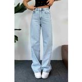 LİMABEL Kadın 90's Kar Yıkama Mavi Yüksek Bel Salaş Jeans Palazzo Pantolon