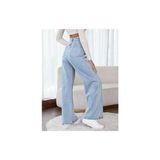 Limabel Kadın Mavi Likralı Wide Leg Salaş Geniş Paça Kot Pantolon Pamuk - Elastan Regular Kesim - 34