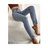 LİMABEL Kadın Mavi Mom Jeans Yüksek Bel Kar Yıkama Mom Kot Pantolon Likralı