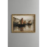 Liman ve Yelkenli Tekneler - Vintage Desenli Çerçeve - İnce Model, Altın4, 15 x 21