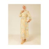 Limbamba Kadın Desenli Kemerli Mint Yeşili Şifon Elbise, 40 Beden