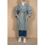 Limbamba Oversize Çizgili Mint Yeşili Kaşe Kaban, Kadın, Standart Beden