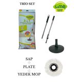 Lime Döner Başlıklı Temizlik Seti Yedekleri | Paslanmaz Çelik Sap, 360° Döner Plate,%100 Mikrofiber Refil