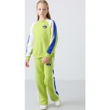 Lime Yeşil O Yaka Geniş Paça Standart Fit Baskılı Kız Çocuk Eşofman Takım - 75165