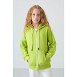 Lime Yeşil Pamuklu İçi Tüylü Yumuşak Dokulu Standart Fit Nakışlı Kız Çocuk Sweatshirt - 75149 - 8 - 9 Yaş